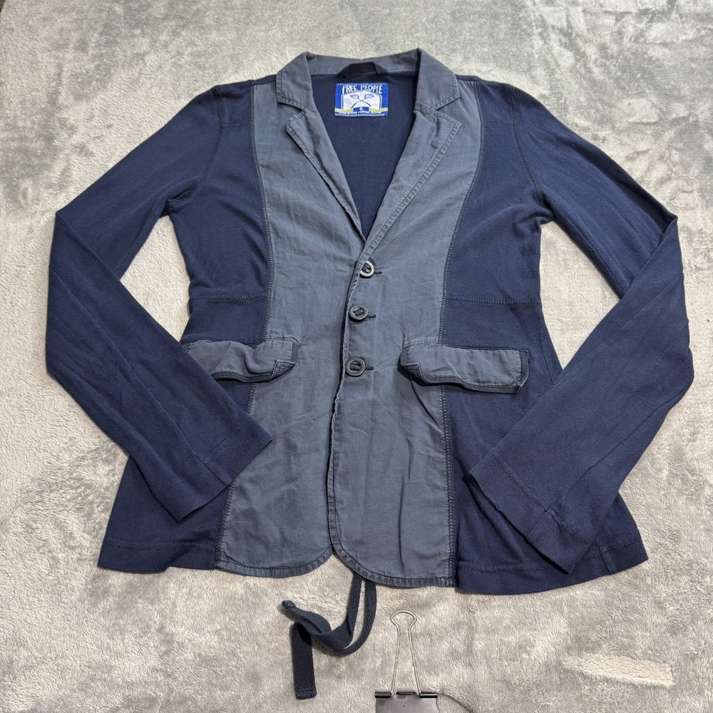 VTG Y2K Free People 100% Cotton Blazer Jacket Size 6 Grunge Goth Whimsy College‎